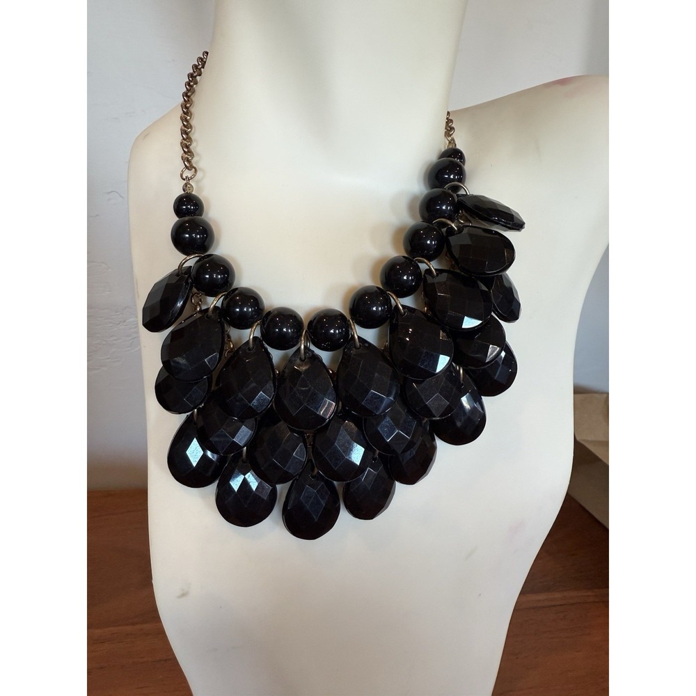 Vintage Three layers Faceted Black Drops Hunky Necklace Jewelry Fashion‎ Chunky